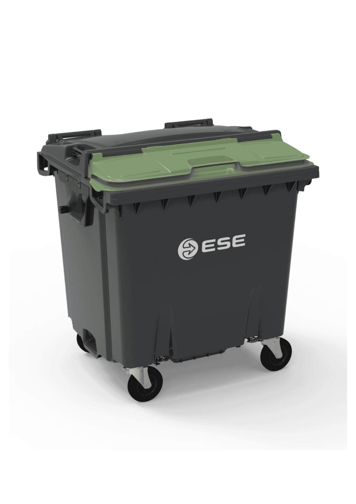 Контейнер для ТПВ, ESE, 1100 л, ErgoStop, з кришкою Split Lid, сірий, мала кришка зелена